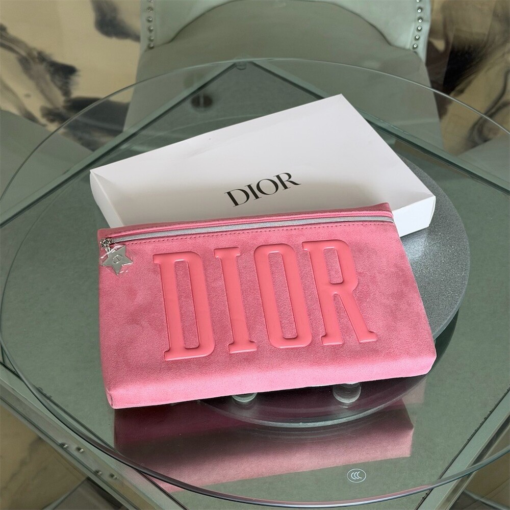 Dior Cosmetic Makeup Pouch Bag Pink Logo Zip Star Charm BNIB